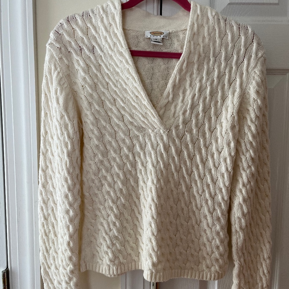 Talbots V Neck Cable Pullover Sweater, Petite Med… - image 1